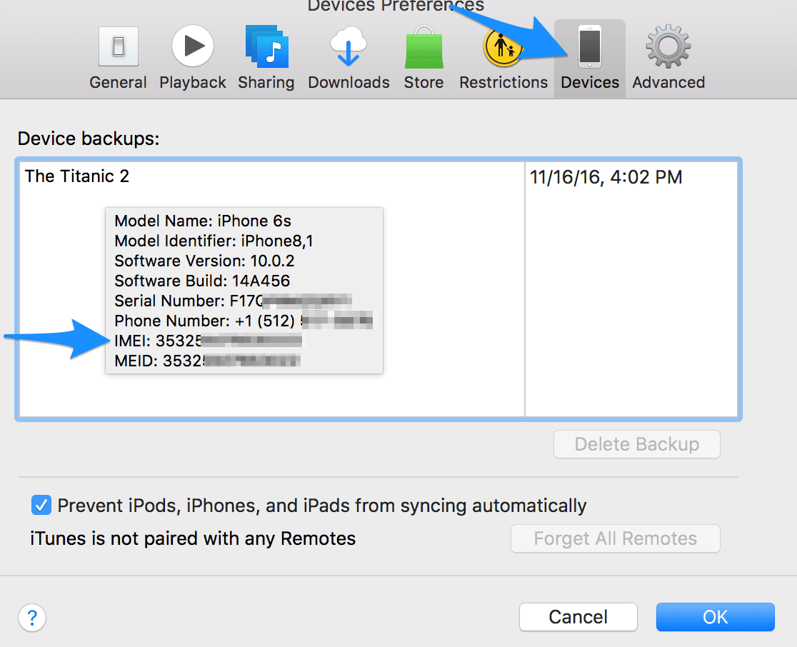Recover iPhone IMEI with iTunes