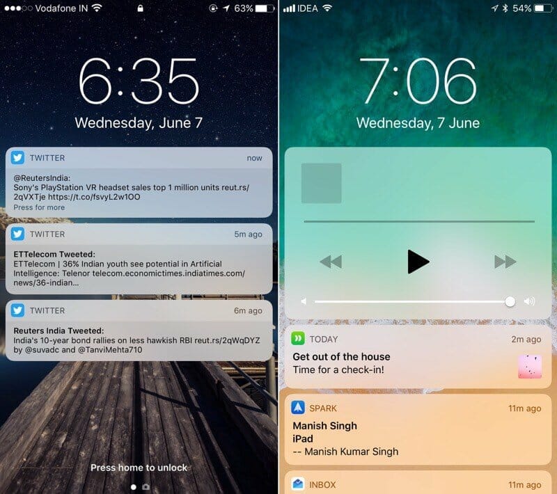 iOS 10 vs iOS 11 Lock Screen Notification Center