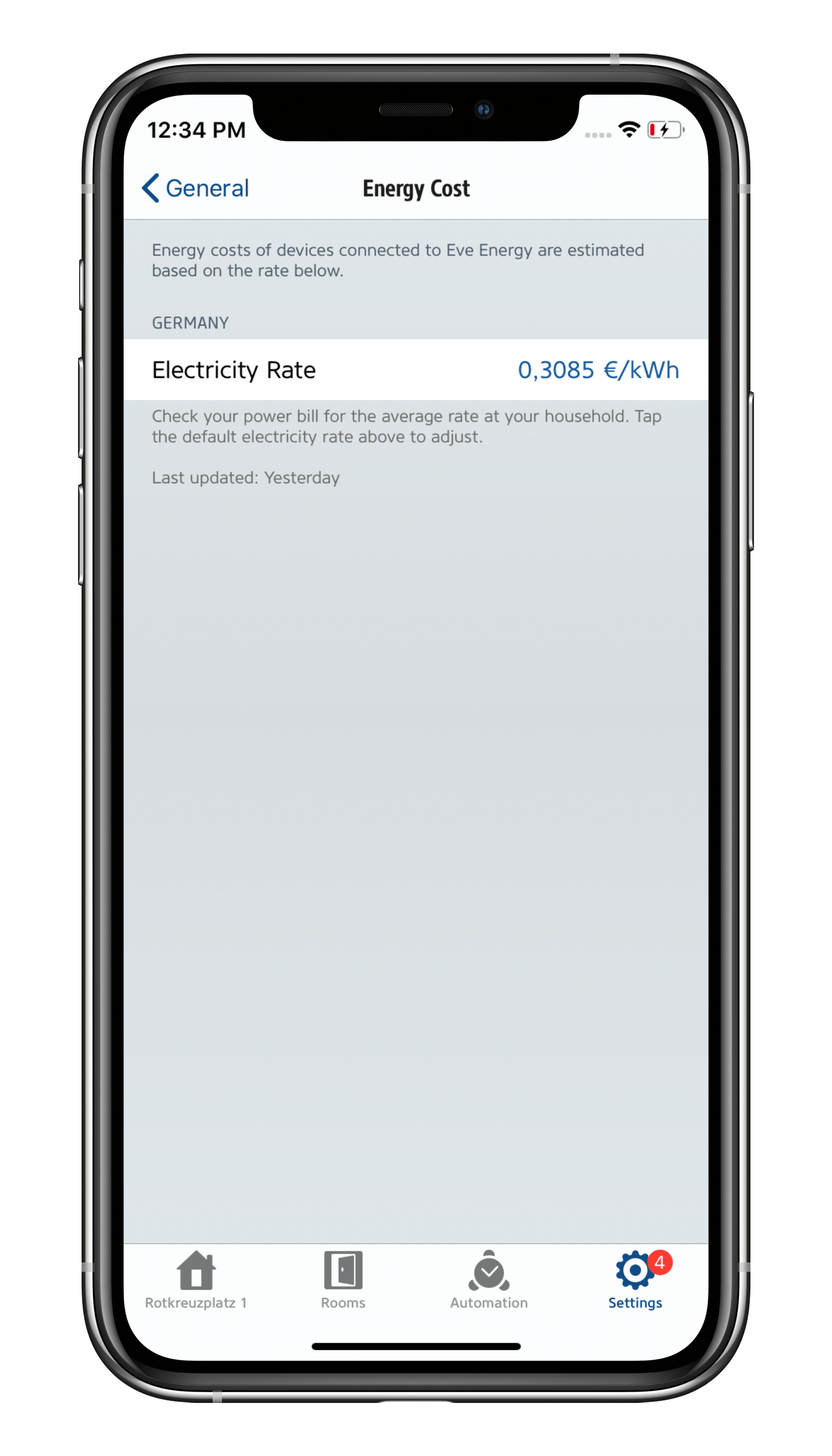 Energy monitoring screen in Eve app