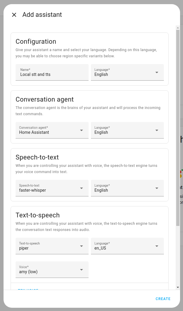 Home Assistant voice setup screen